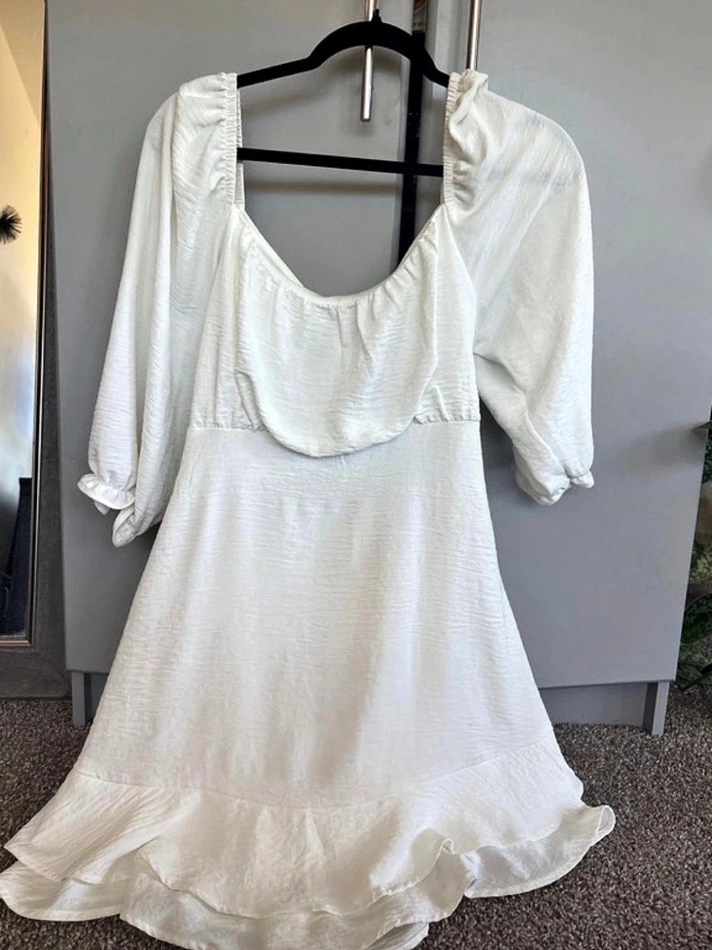 Puff Sleeve Mini Dress in White Like New